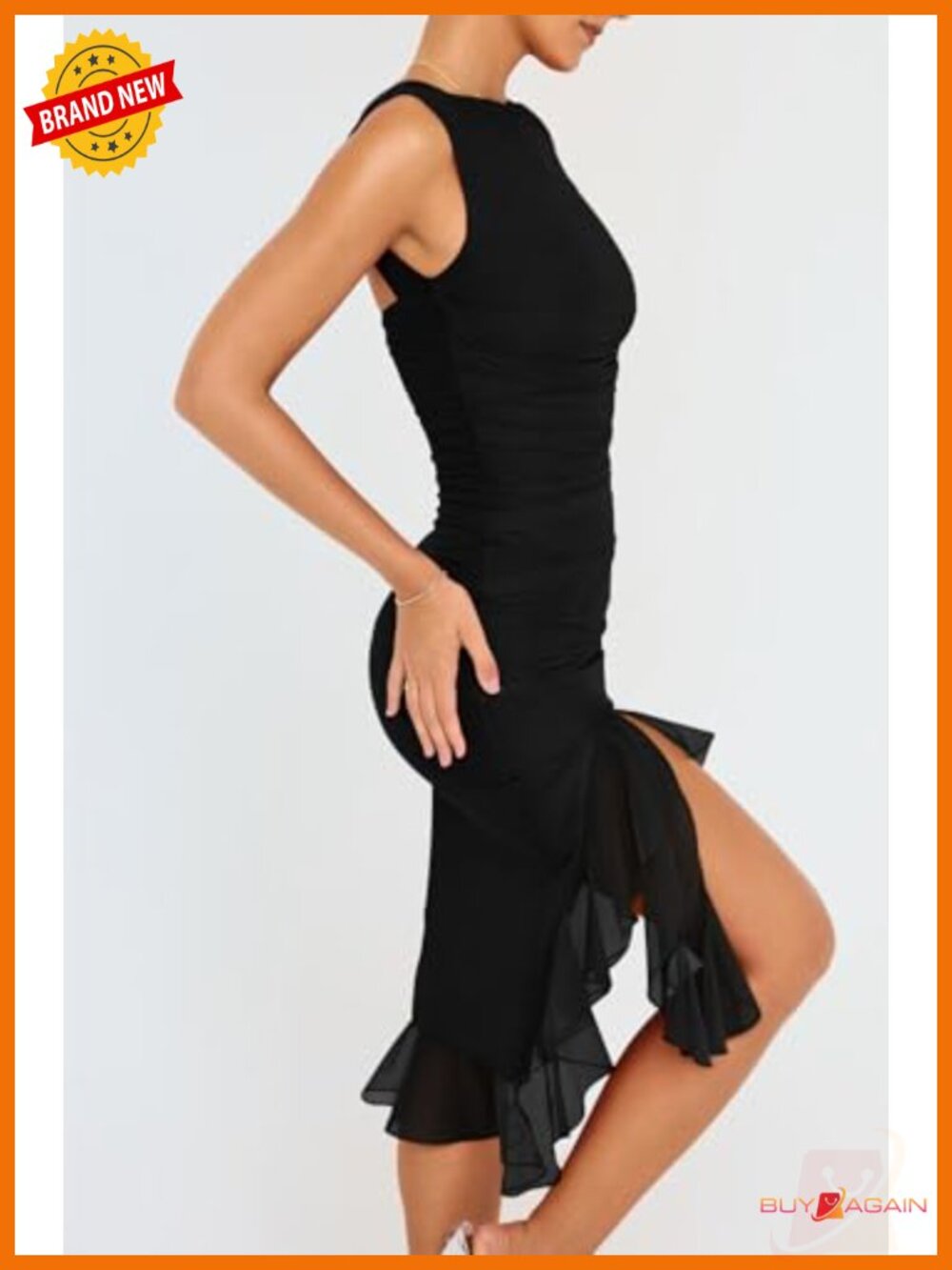 OQQ Women's Ruched Bodycon Dress Sleeveless Asymmetric Hem Club Party - Picture 3 of 5